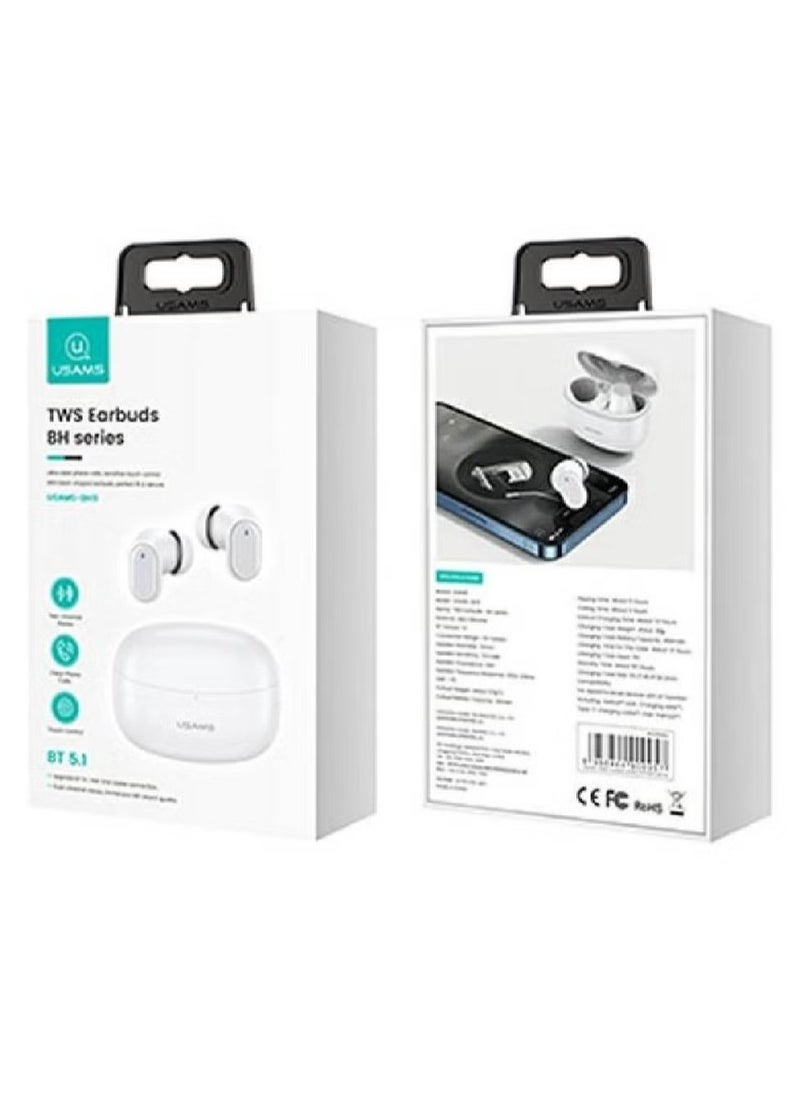 USAMS-BH11 Earphone TWS Wireless Bluetooth Headset Noise Reduction Low-Latency Gaming Headphone with Charging Case - White