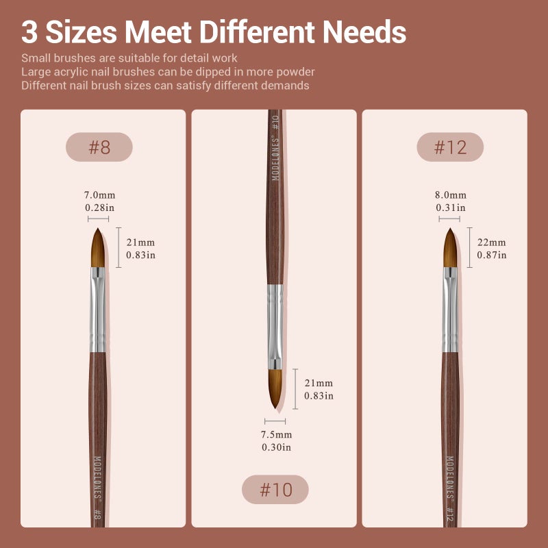 Modelones Kolinsky Acrylic Nail Brush Pure Kolinsky Hair Acrylic Red Wood Handle with Sturdy Alloy Tube Round Shaped Nail Brush for Nail Art Manicure Tool (Size 12#) - Image 5