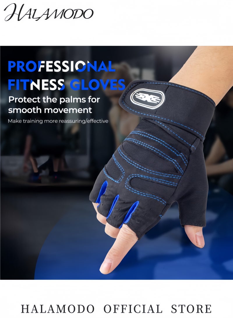 HALAMODO Gym Gloves with Non-Slip Protection Tactical Fingerless Gloves with Full Palm Coverage Wrist Wraps Workout Gloves for Men & Women Lightweight Protective Gloves for Weightlifting Cycling and Fitness  - Image 2