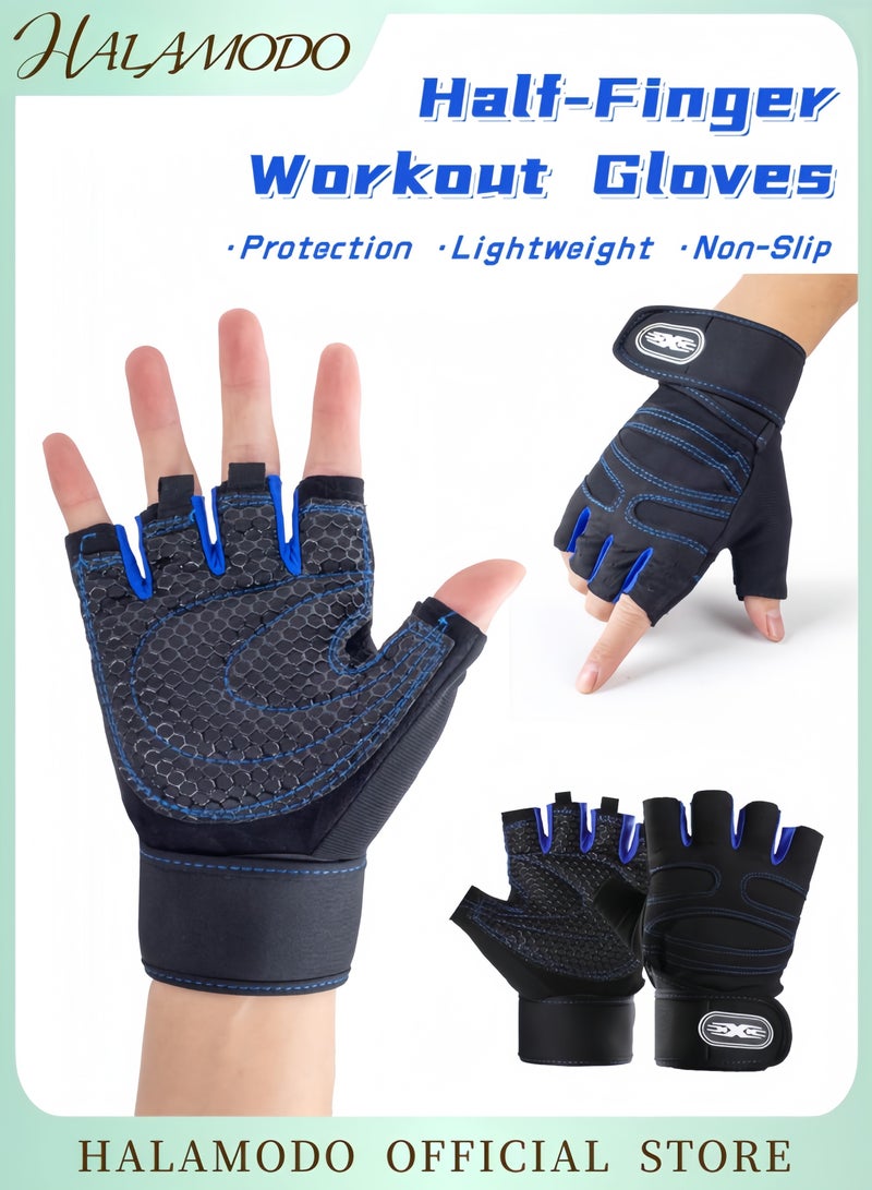 HALAMODO Gym Gloves with Non-Slip Protection Tactical Fingerless Gloves with Full Palm Coverage Wrist Wraps Workout Gloves for Men & Women Lightweight Protective Gloves for Weightlifting Cycling and Fitness  - Image 1