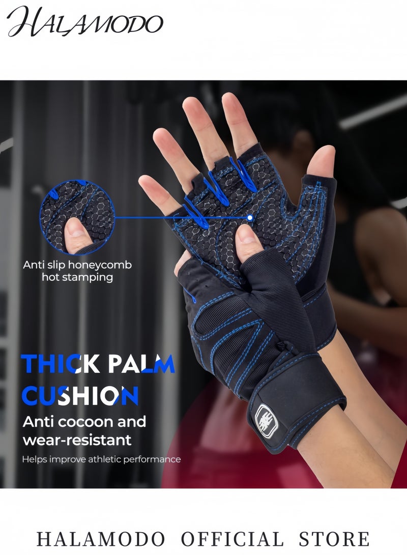 HALAMODO Gym Gloves with Non-Slip Protection Tactical Fingerless Gloves with Full Palm Coverage Wrist Wraps Workout Gloves for Men & Women Lightweight Protective Gloves for Weightlifting Cycling and Fitness  - Image 3