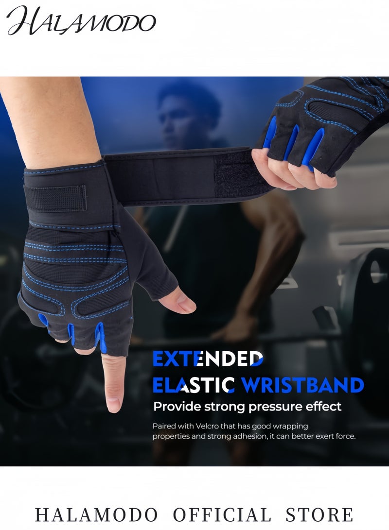 HALAMODO Gym Gloves with Non-Slip Protection Tactical Fingerless Gloves with Full Palm Coverage Wrist Wraps Workout Gloves for Men & Women Lightweight Protective Gloves for Weightlifting Cycling and Fitness  - Image 4