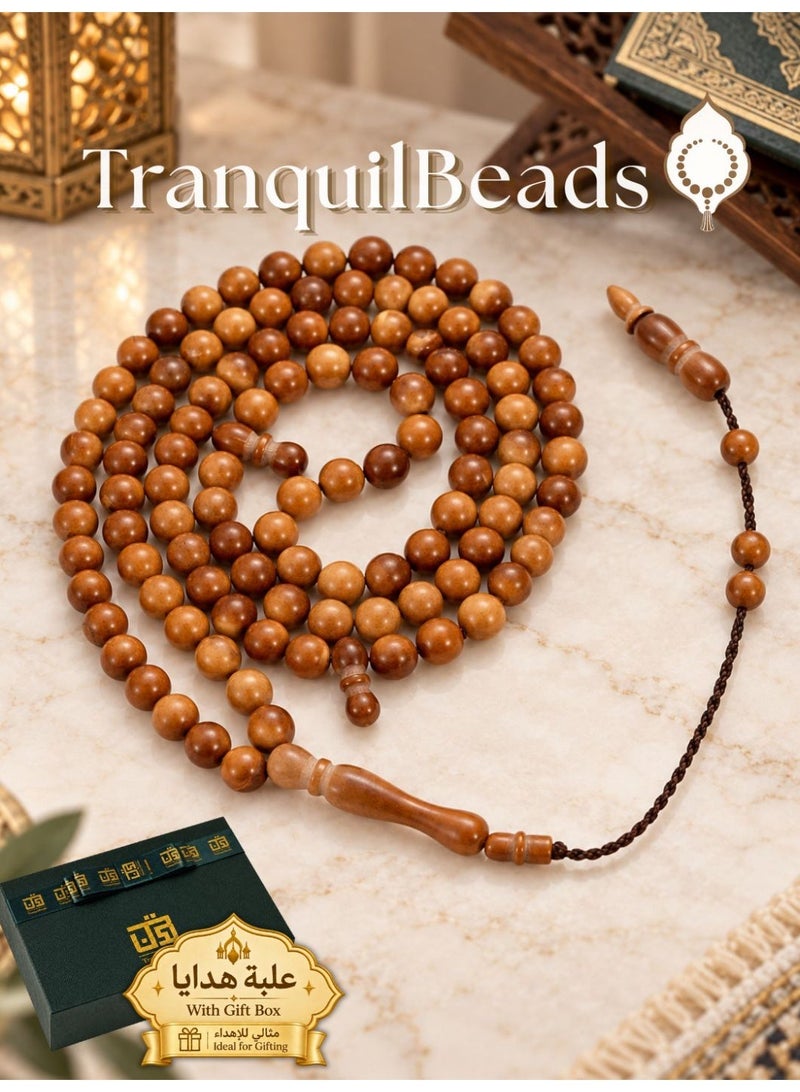 TranquilBeads 99 Beads Natural Kuka Tasbih 8mm for Men, Islamic Misbaha Prayer Beads with Gift Box, Handmade Dhikr Beads, Ramadan Eid Hajj Umrah Gift - Image 1