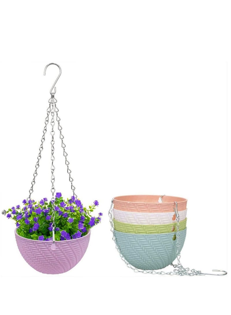 Excefore Plastic Hanging Basket, 5 Pcs Hanging Plant Basket Flower Pots, Plant Holder Container with Chain Hooks, Weave Pattern Design for Home Decor, for Indoor Outdoor Use(5 Colors)  - Image 1