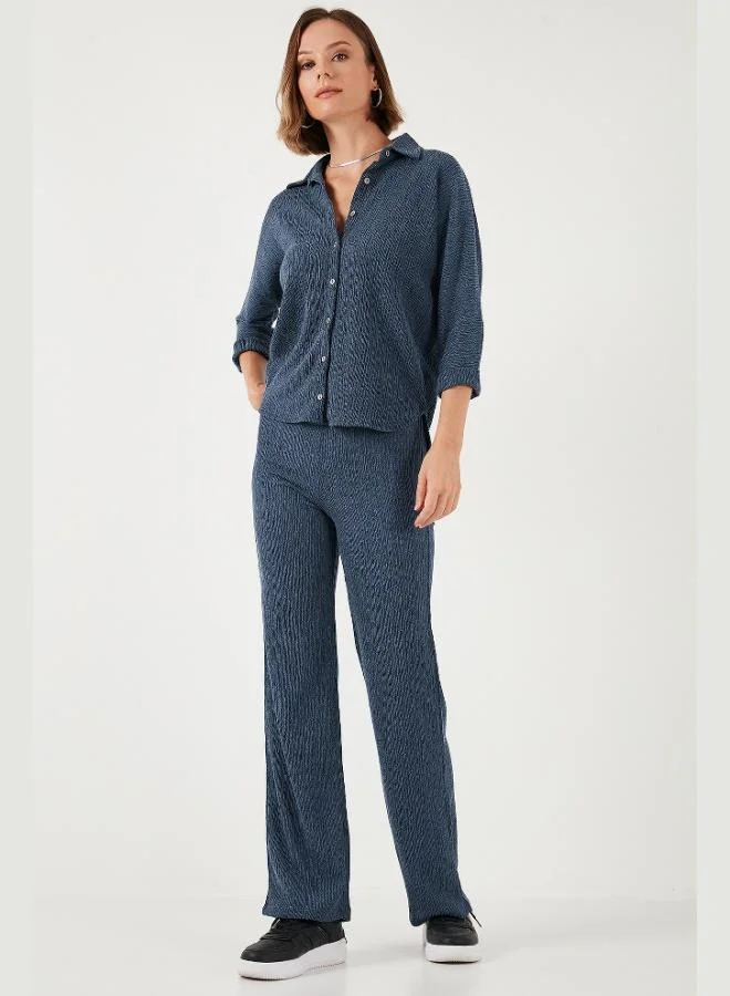 Lela Lela Slim Fit High Waist Wide Leg Textured Trousers Women's Pants 5865944