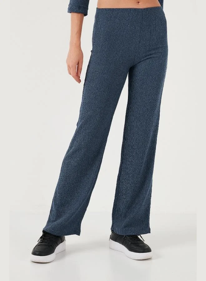 Lela Lela Slim Fit High Waist Wide Leg Textured Trousers Women's Pants 5865944