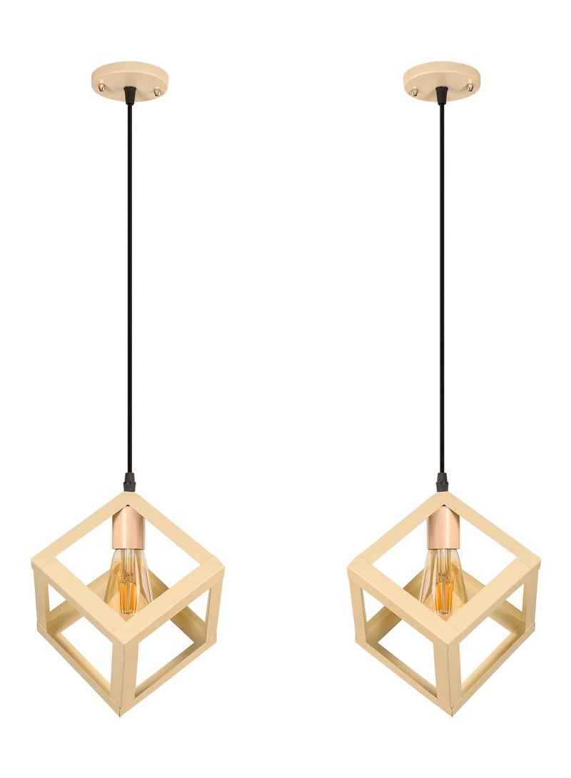 El Rawda Lighting 2 Pcs Modern And Unique Single Pendants Suitable For All Uses | modern decorative LED E27 pendant light ceiling lamp hanging | suitable for any room | Color: Beige | Size: 70x22x22 cm