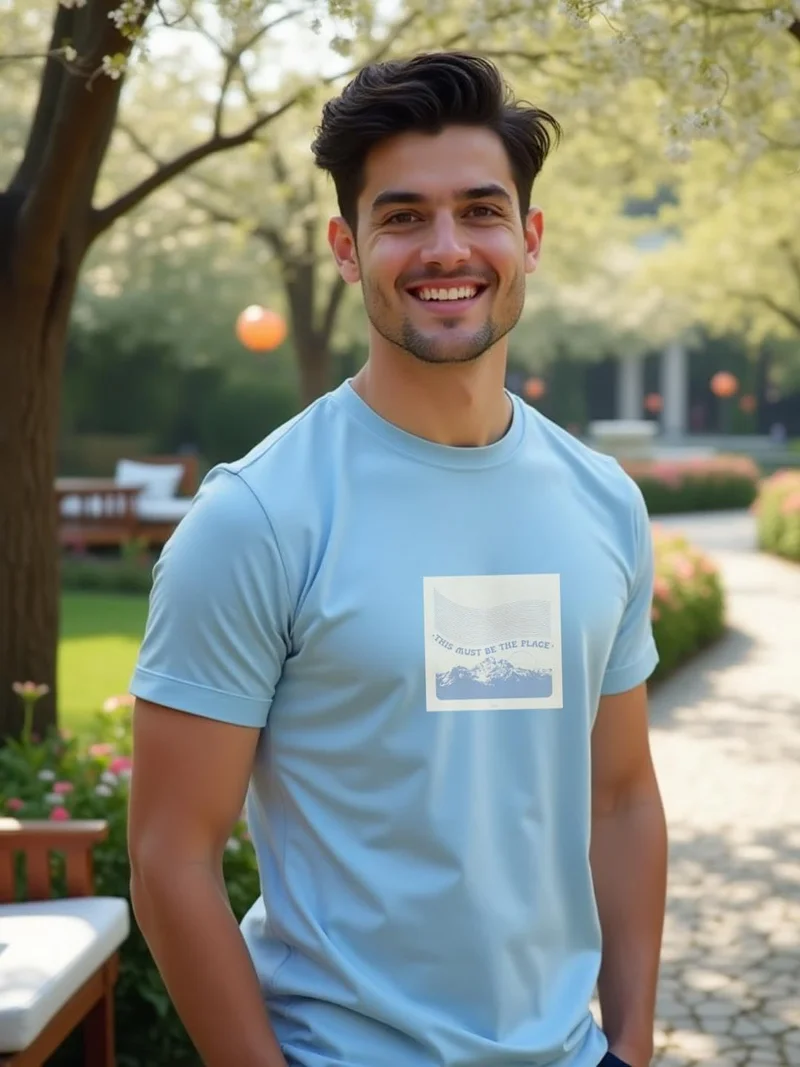 نوبيرو Men's Cotton Regular Fit T-Shirt in Blue