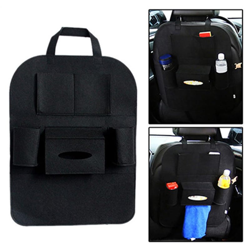 Car Seat Back Storage Bag, Multifunctional Holder Organizer, Travel Accessories Seat Organizer with Multiple Back Storage Pockets for Pens, Bottles, Tissue Box - 1 Piece - Black - By KaberMisr 2020 - Image 3