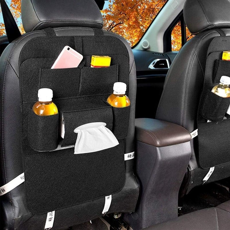 Car Seat Back Storage Bag, Multifunctional Holder Organizer, Travel Accessories Seat Organizer with Multiple Back Storage Pockets for Pens, Bottles, Tissue Box - 1 Piece - Black - By KaberMisr 2020 - Image 2