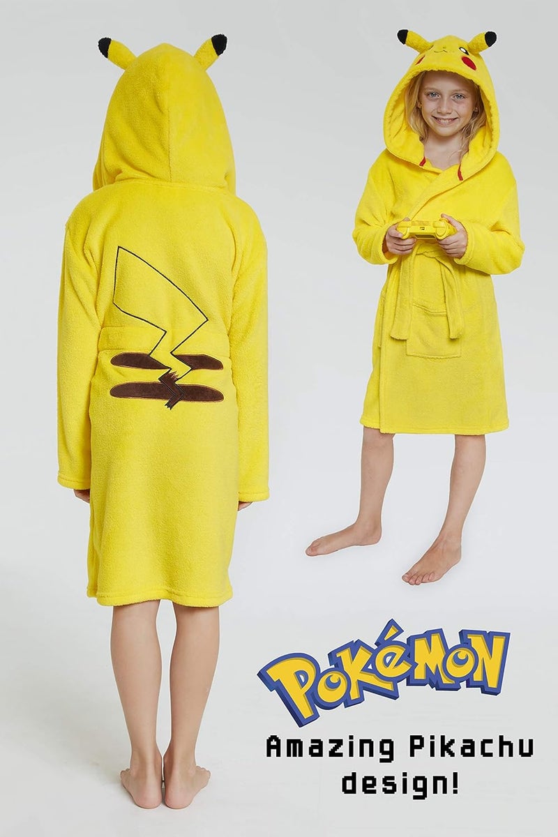 Pokémon Store روب فليس أولاد بوكيمون مع غطاء رأس وآذان بيكاتشو ثلاثية الأبعاد رداء استحمام للأطفال مع حزام وجيوب ملابس مريحة ناعمة هدايا للأولاد - Image 5