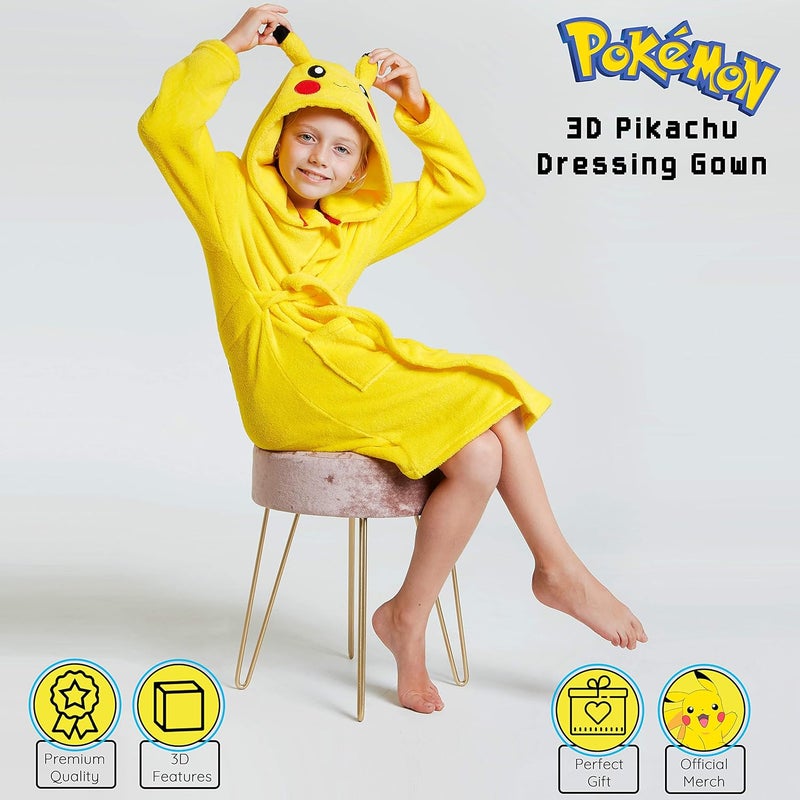 Pokémon Store روب فليس أولاد بوكيمون مع غطاء رأس وآذان بيكاتشو ثلاثية الأبعاد رداء استحمام للأطفال مع حزام وجيوب ملابس مريحة ناعمة هدايا للأولاد - Image 2