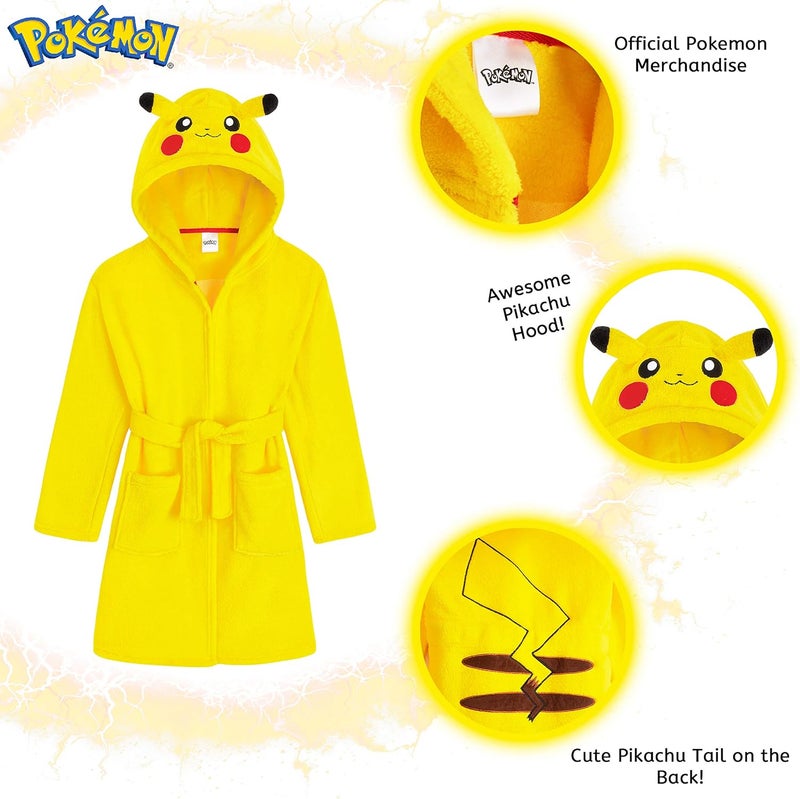 Pokémon Store روب فليس أولاد بوكيمون مع غطاء رأس وآذان بيكاتشو ثلاثية الأبعاد رداء استحمام للأطفال مع حزام وجيوب ملابس مريحة ناعمة هدايا للأولاد - Image 1