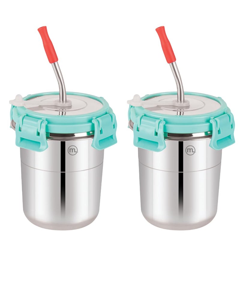 Mishaa 300ml Stainless Steel Tumbler for Kids Set of 2, Stylish Drinkware with Leak-Proof Straw, Secure Lid & Handy Cleaning Brush, Sea Green - Image 1