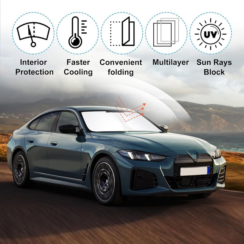 TINGLU Sun Shade for BMW i4 M50 2022-2024 2025 Accessories Windshield Sun Shade Window Shade UV Rays Protection Sun Visor Cover with Steering Wheel Sunshade Storage Bag - Image 5