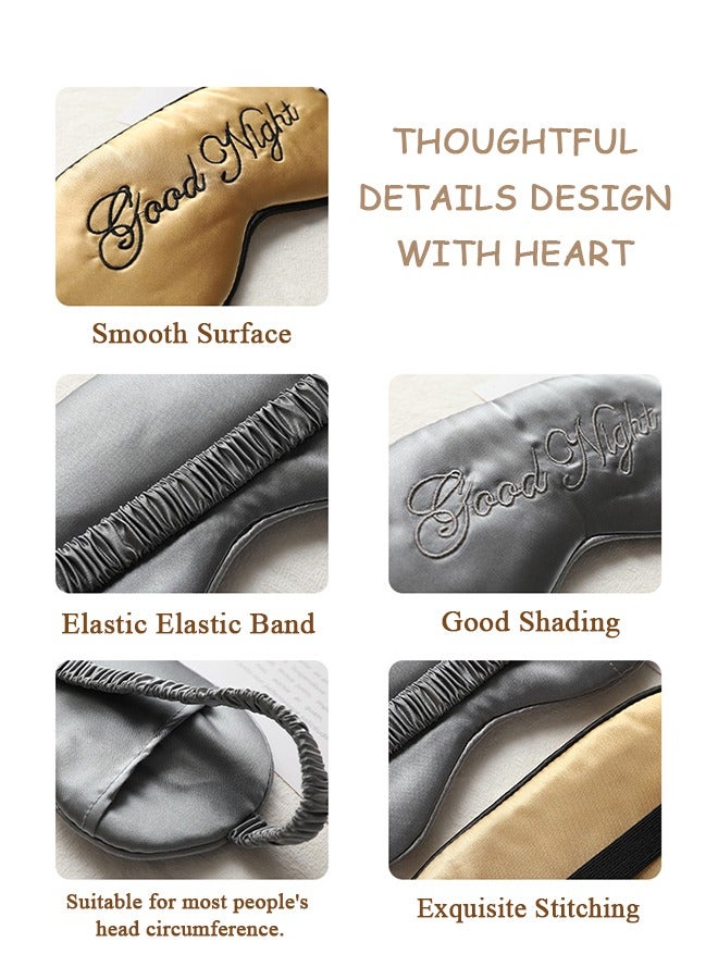 قطعتان من قناع نوم العين المطرز على الوجهين ، حزام قابل للتعديل ناعم ومسامي من الحرير المقلد وغطاء عين للنوم وقيلولة السفر والتأمل والتظليل معصوب العينين (أخضر + ذهبي) - Image 5