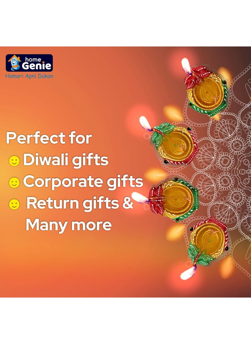 HOME GENIE Home Genie Handmade Clay Diyas for Diwali Hand Painted Mitti Lanterns Colourful Decoration Pack of 12  - Image 5