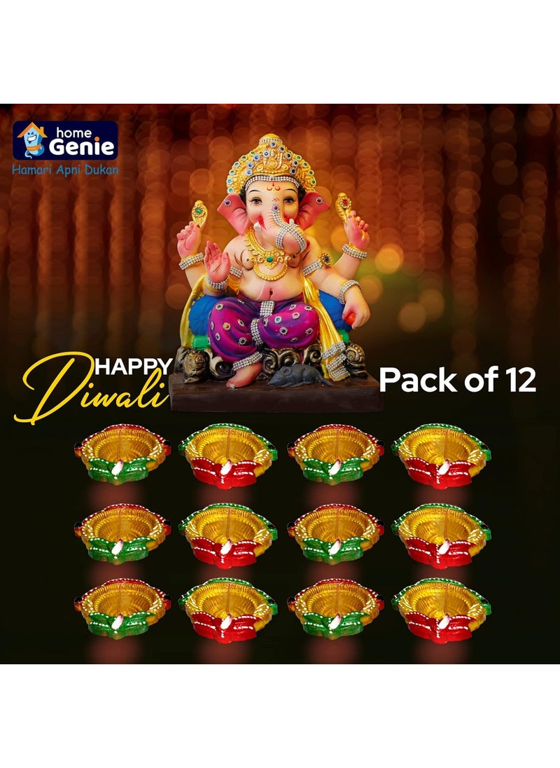 HOME GENIE Home Genie Handmade Clay Diyas for Diwali Hand Painted Mitti Lanterns Colourful Decoration Pack of 12  - Image 4