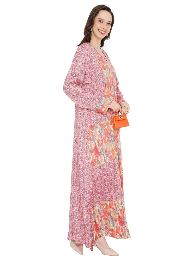 HANA & SARA LONG VISCOSE FRONT SYLED BUTTON PRINTED ARABIC KAFTAN JALABIYA DRESS