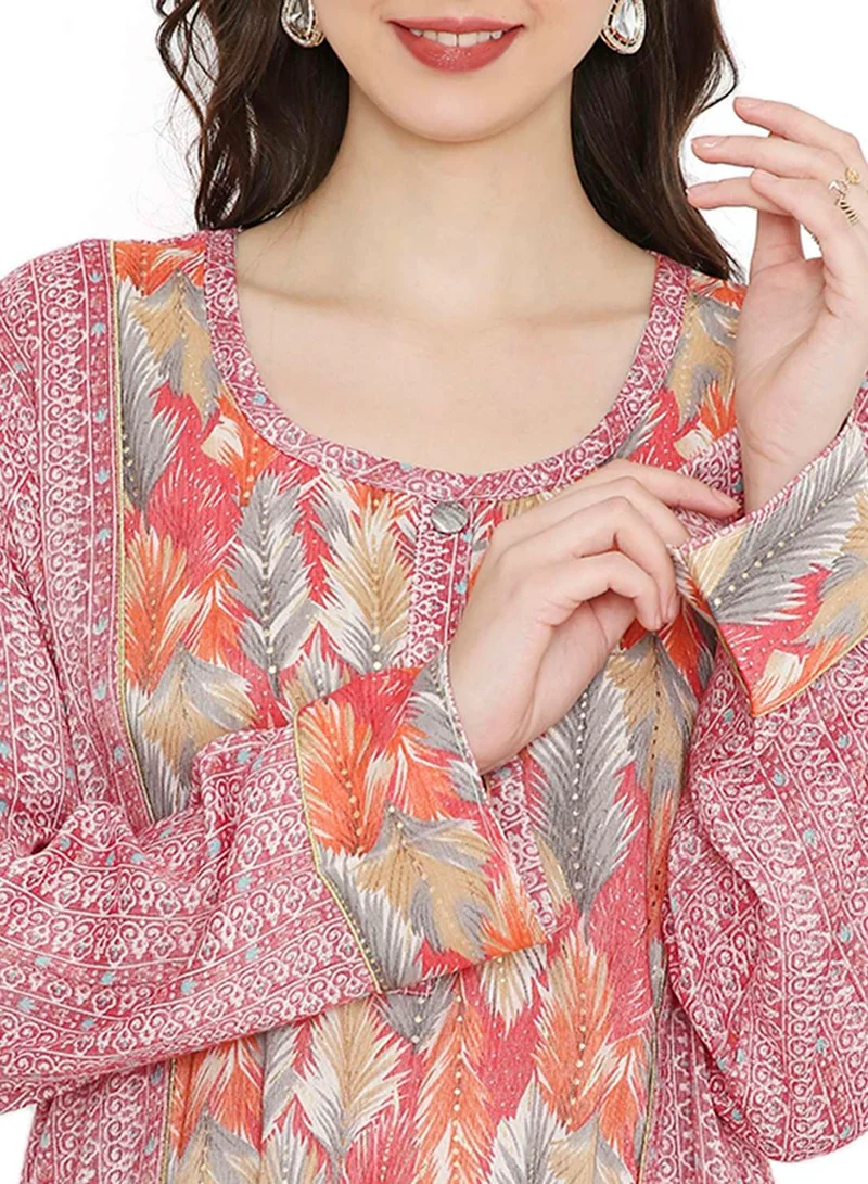 HANA & SARA LONG VISCOSE FRONT SYLED BUTTON PRINTED ARABIC KAFTAN JALABIYA DRESS