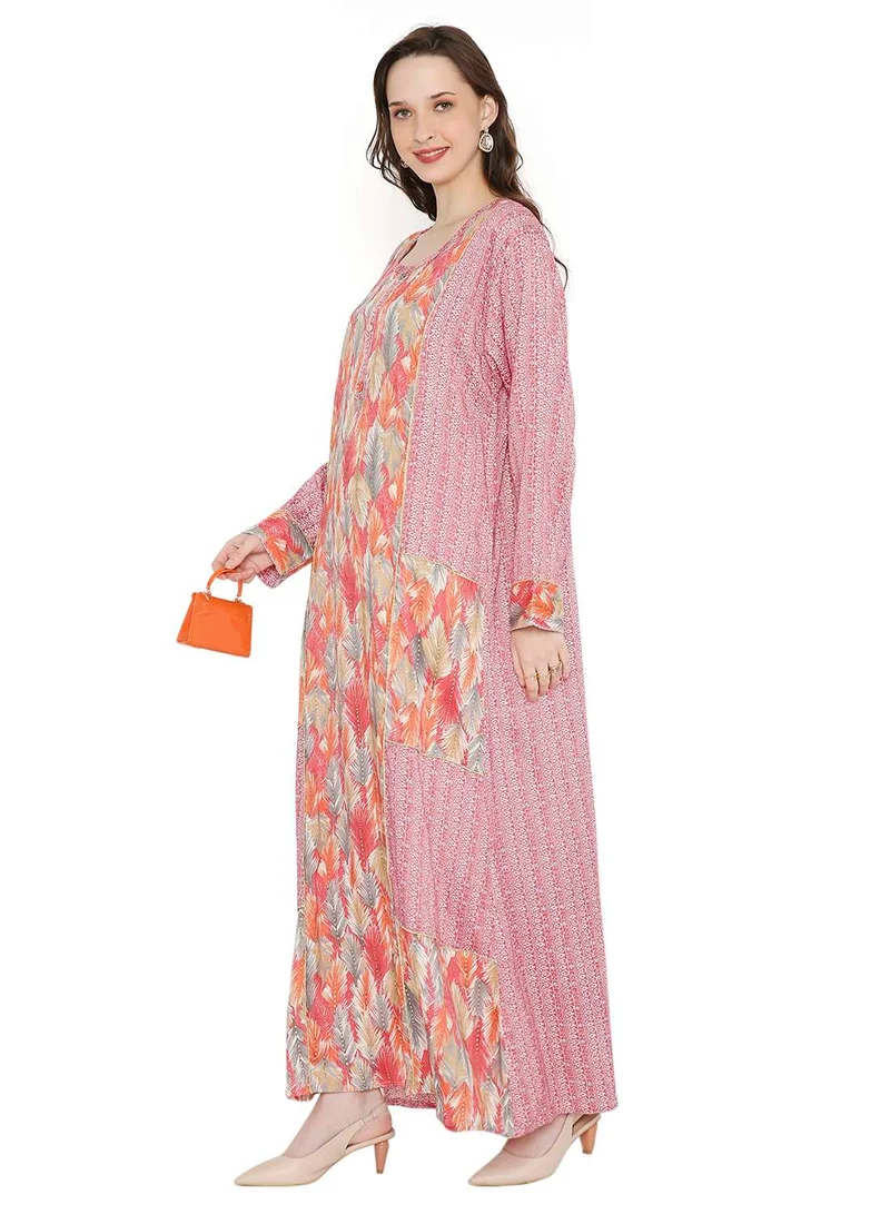 HANA & SARA LONG VISCOSE FRONT SYLED BUTTON PRINTED ARABIC KAFTAN JALABIYA DRESS