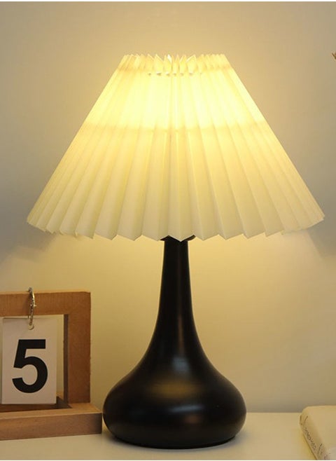 Table Lamp with Pleated lampshade, Bedside Lamp, Vintage American Lamp Decoration in The Master Bedroom, White Fabric Shade Table Lamp