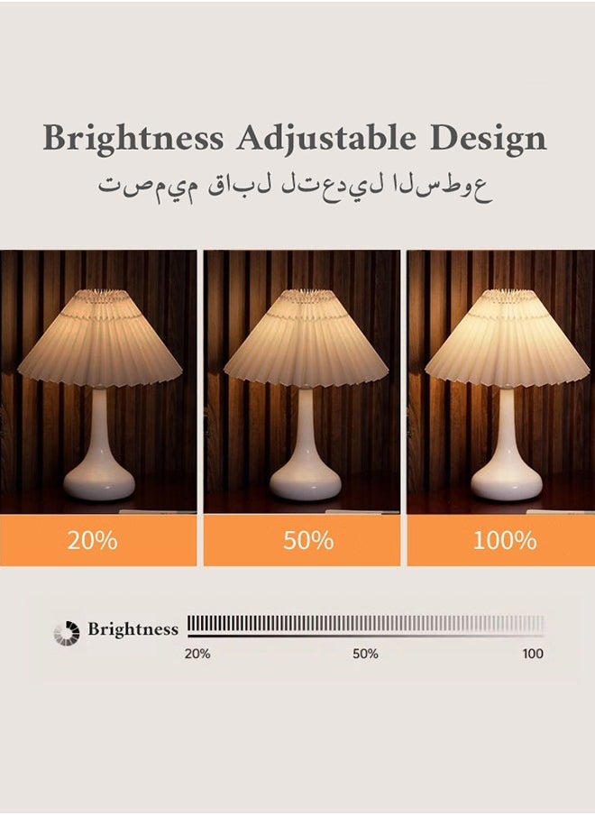 Thoraya - Table Lamp with Pleated lampshade, Bedside Lamp, Vintage American Lamp Decoration in The Master Bedroom, White Fabric Shade Table Lamp - Image 1