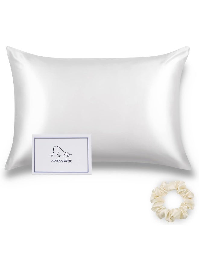 ALASKA BEAR Queen Silk Pillowcase and Random Color Silk Scrunchie Gift Set ALASKA BEAR Hypoallergenic Pillow Cases for Acne Prolong Hairstyles, Eyelashes & Extensions (1pc, Red Burgundy) - Image 1