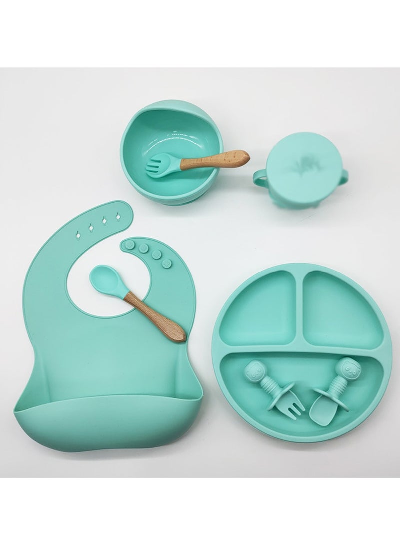 Premium Mint 10 Piece Weaning Feeding Supplies for Toddlers! Bib+Plate+Suction Silicone Baby Bowls! Self Eating Utensils Set with Spoons, Bibs, Plate, Toddlers Spoon Set! Set of 10! - Image 3