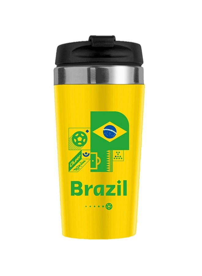 FIFA World Cup 2022 Printed Travel Mug with Lid Stainless Steel Brazil - Image 1