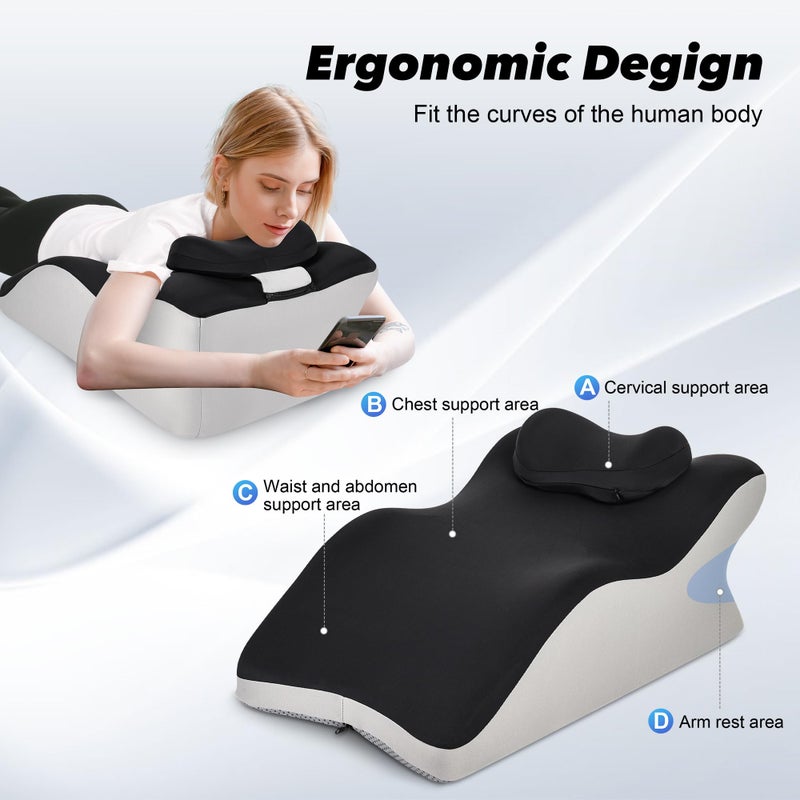 Aduken Reading Pillow for Bed, Adult Memory Foam Ergonomic Back Support Pillow for Sitting up, Prone Pillow Face Down Sleep, Wedge Pillow for Back Pain Relief - Image 2