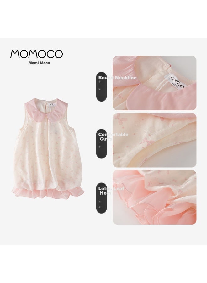 Momoco Girls' Summer Dress New Sweet Butterfly Knot Dress Pink 130
