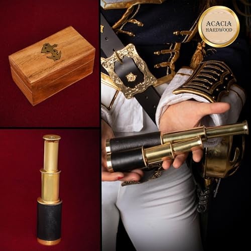 Mythrojan Brass Handheld Telescope 6"" Mini Spyglass with Wooden Box, Pirate Binocular, Spyglass Collapsible Monocular Decorative Cosplay Accessory for Travellers, Adventures - Image 5