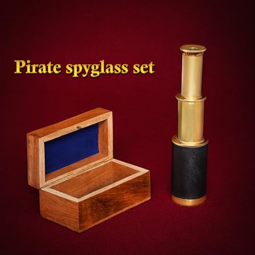 Mythrojan Brass Handheld Telescope 6"" Mini Spyglass with Wooden Box, Pirate Binocular, Spyglass Collapsible Monocular Decorative Cosplay Accessory for Travellers, Adventures - Image 4
