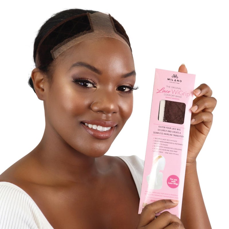 MILANO COLLECTION Wigrip, Premium Lace Wig Band for Women, Fully Adjustable & Reinforced Lace Wig Grip Band by Hairline, Comfortable and Secure Glueless Velvet Headband, Chocolate Brown - Image 1