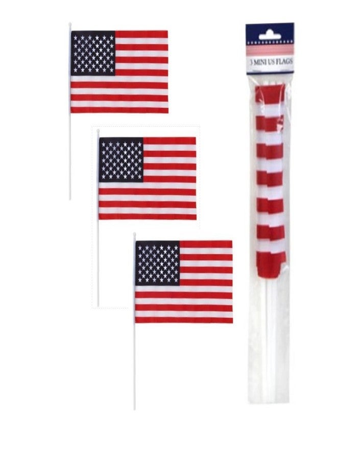 Americana 3 Mini American Flags On Sticks, 11.4" by 6", for Patriotic Events, Elections, Parades, Fourth of July, Yard Decor - Image 1