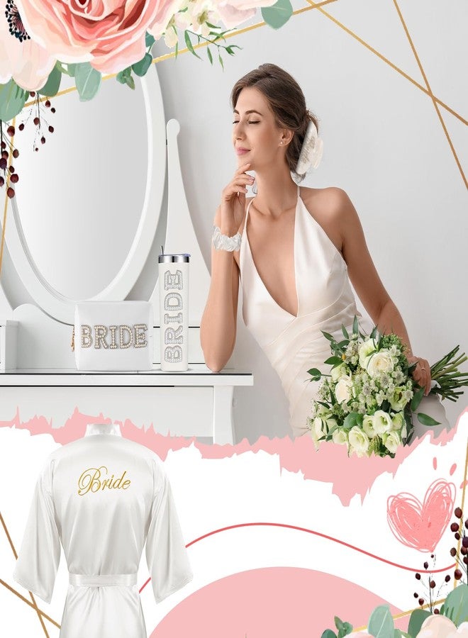 Toulite مجموعة هدايا حفل توديع العزوبية من توليت، 5 قطع، تشمل روب العروس، كوب العروس، مشبك شعر، ربطات شعر هدية لوصيفات العروس، وحقيبة أدوات تجميل للسفر، هدايا لحفل الزفاف - Image 4
