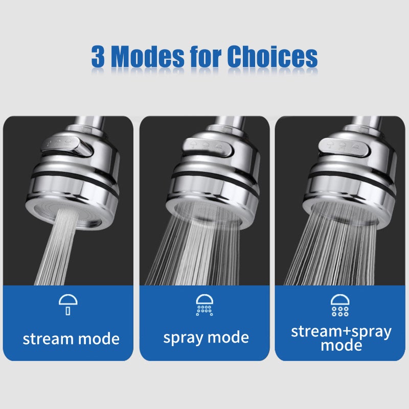 Kitchen Faucet Sprayer Black 360° Rotation 3 Modes Splash-proof Water-saving Durable Tap Head - For Kitchen Sink Dish And Vegetable Cleaning - Image 5