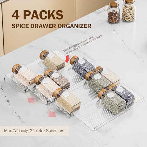 PanPanPal Spice Drawer Organizer 4 Pack Clear Seasoning Organizer Rack Expandable From 11 to 22 Wide Kitchen Spice Rack Organizers for Drawer Countertop Jars Not Included - Image 3