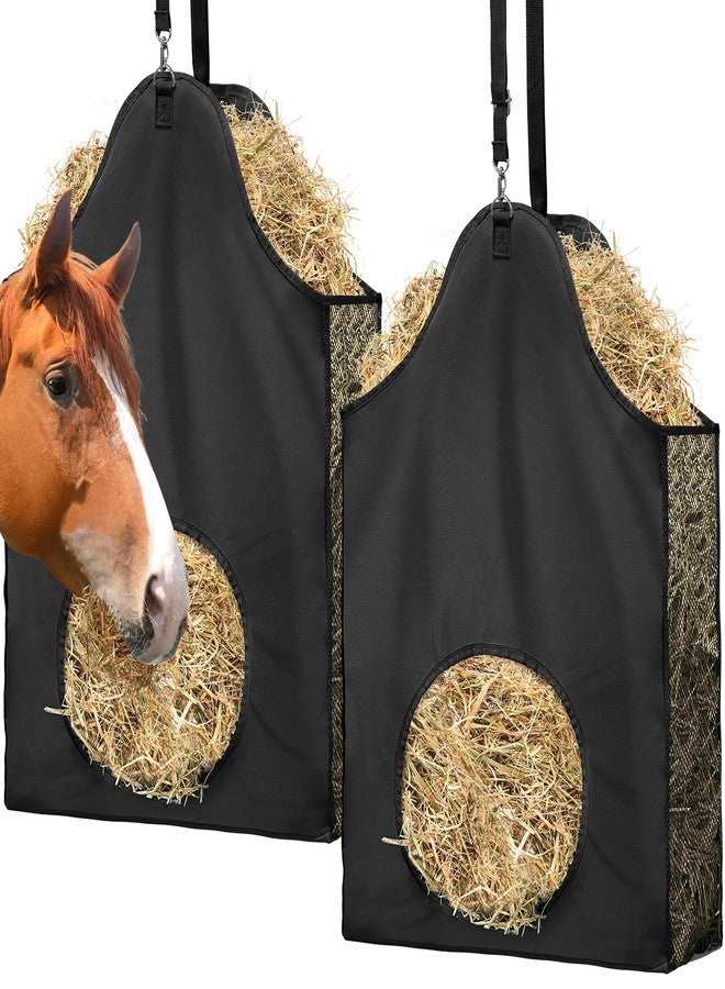 Loyala 2PCS Hay Bag Goat Hay Feeder Slow Feed Hay Bags 600D Oxford Cloth with Metal Ring and Adjustable Strap Hay Bags for Horses Goats Sheep Donkeys Cows (Black,2pcs - Image 1