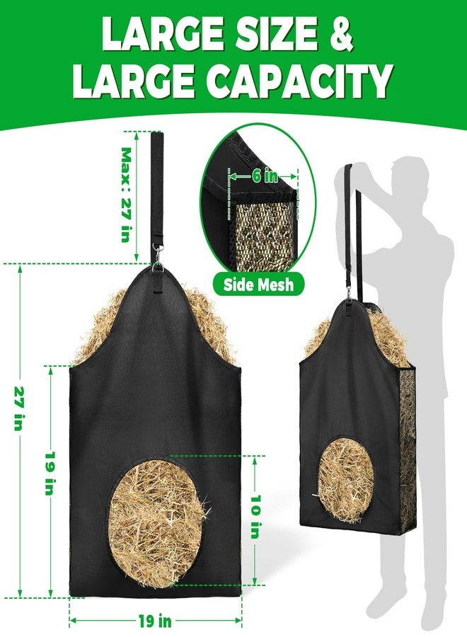 Loyala 2PCS Hay Bag Goat Hay Feeder Slow Feed Hay Bags 600D Oxford Cloth with Metal Ring and Adjustable Strap Hay Bags for Horses Goats Sheep Donkeys Cows (Black,2pcs - Image 3