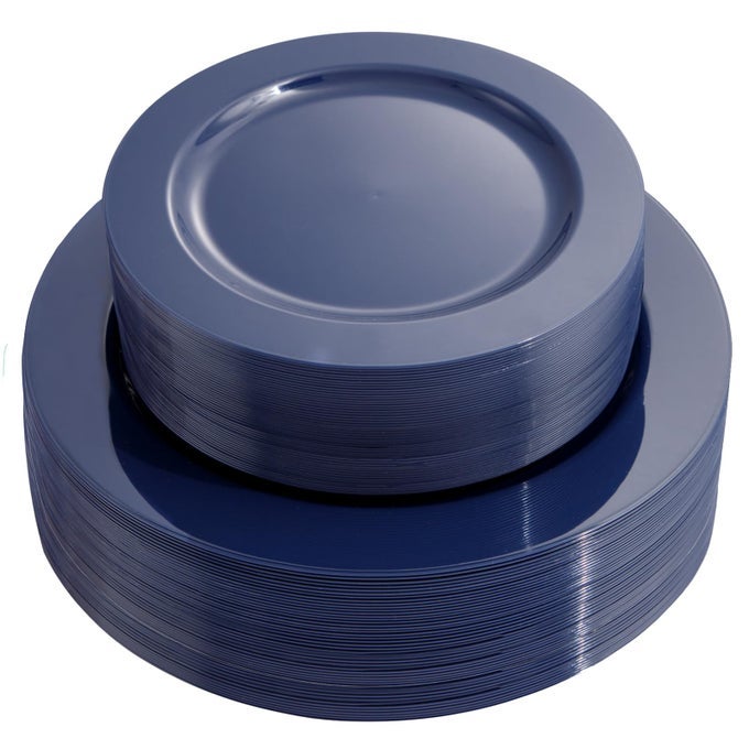 100PCS BLUE PLASTIC PLATES HEAVY DUTY BLUE DISPOSABLE PLATES FOR POSSOVER PARTYWEDDINGHANUKKAH INCLUDE 50PCS 1025INCH DINNER AND 50PCS 75INCH DESSERTSALAD PLATES FOR 50 GUESTS