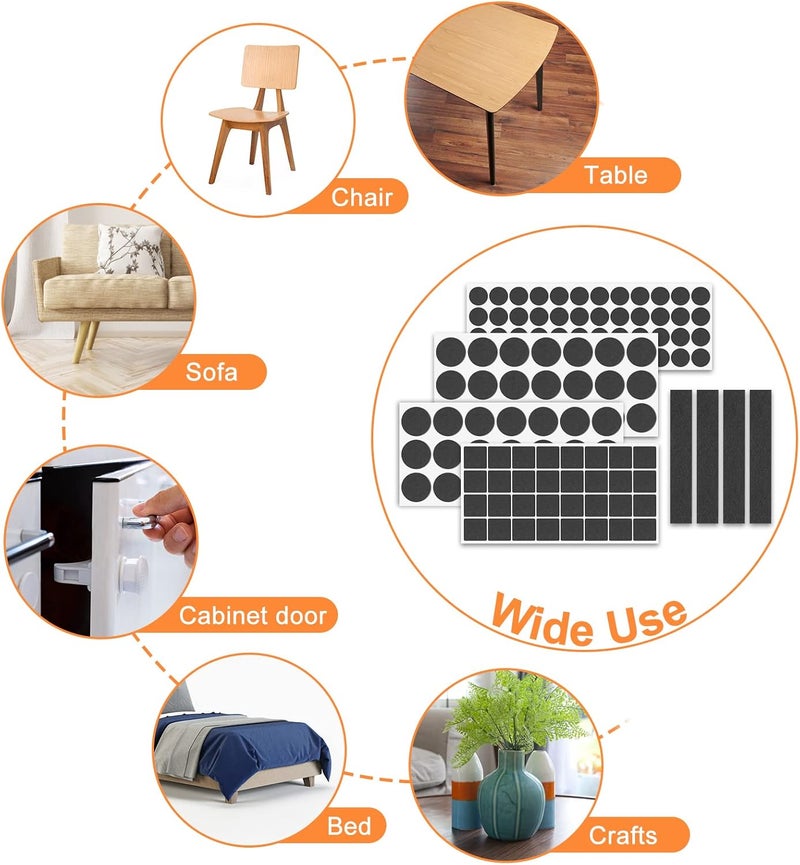 FURNIMATE Felt Furniture Pads 300 Pieces, Furniture Pads for Hardwood Floors, Felt Pads for Chair Legs Furniture, Floor Protectors for Furniture Black - Image 4