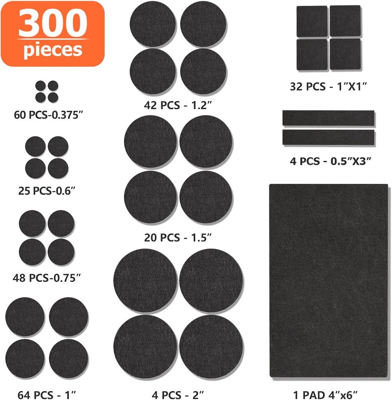 FURNIMATE Felt Furniture Pads 300 Pieces, Furniture Pads for Hardwood Floors, Felt Pads for Chair Legs Furniture, Floor Protectors for Furniture Black - Image 3