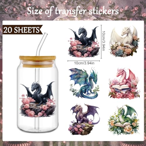 Rngmsi UV DTF Cup Wrap 20 Sheets Dragon UV DTF Cup Wraps for 16 oz Fantasy UVDTF Decals for Tumblers Waterproof Magic Dragons Rub on Transfer Stickers for Glass Cups Wood DIY Crafts - Image 3