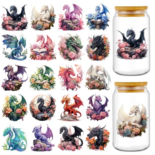Rngmsi UV DTF Cup Wrap 20 Sheets Dragon UV DTF Cup Wraps for 16 oz Fantasy UVDTF Decals for Tumblers Waterproof Magic Dragons Rub on Transfer Stickers for Glass Cups Wood DIY Crafts - Image 1