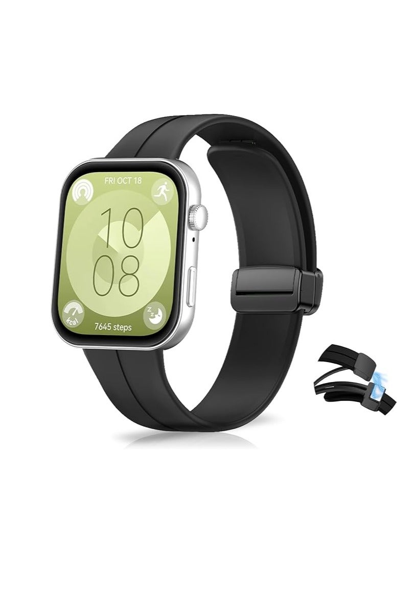 Silicone Strap Compatible with Huawei Watch Fit 3/Fit 4/Fit 4 Pro Magnetic Metal Buckle Sport Silicone Breathable Strap for Men Women Band Quick Release Soft Replacment Wristband - Image 1