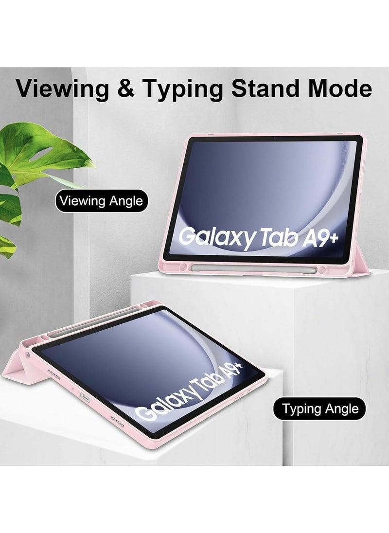 Hybrid Slim Case with Pen Holder for Samsung Galaxy Tab A9 Plus 11 Inch 2023 Model (SM-X210/X216/X218) Clear Transparent Back Shell Auto Wake/Sleep, Pink - Image 3