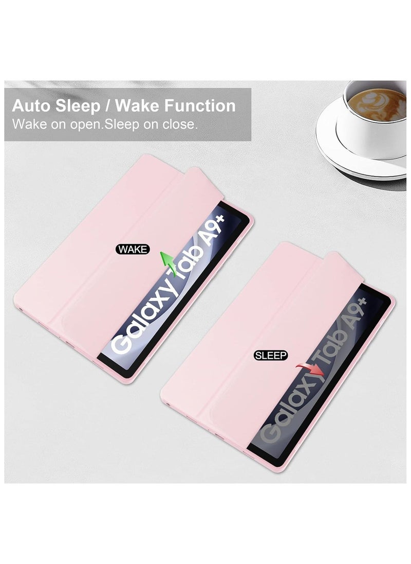 Hybrid Slim Case with Pen Holder for Samsung Galaxy Tab A9 Plus 11 Inch 2023 Model (SM-X210/X216/X218) Clear Transparent Back Shell Auto Wake/Sleep, Pink - Image 2
