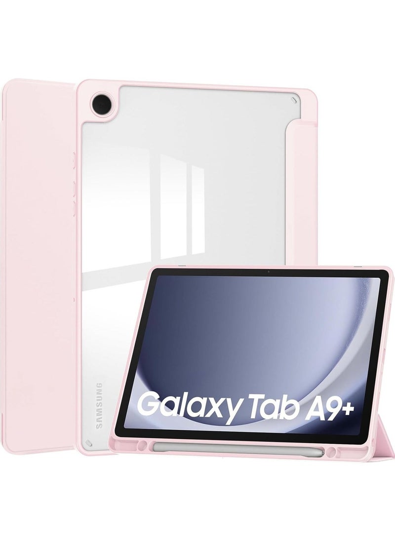 Hybrid Slim Case with Pen Holder for Samsung Galaxy Tab A9 Plus 11 Inch 2023 Model (SM-X210/X216/X218) Clear Transparent Back Shell Auto Wake/Sleep, Pink - Image 1